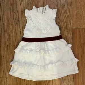 Janie & Jack Cream Knit and Lace High Collar Dress with Velvet Waistband